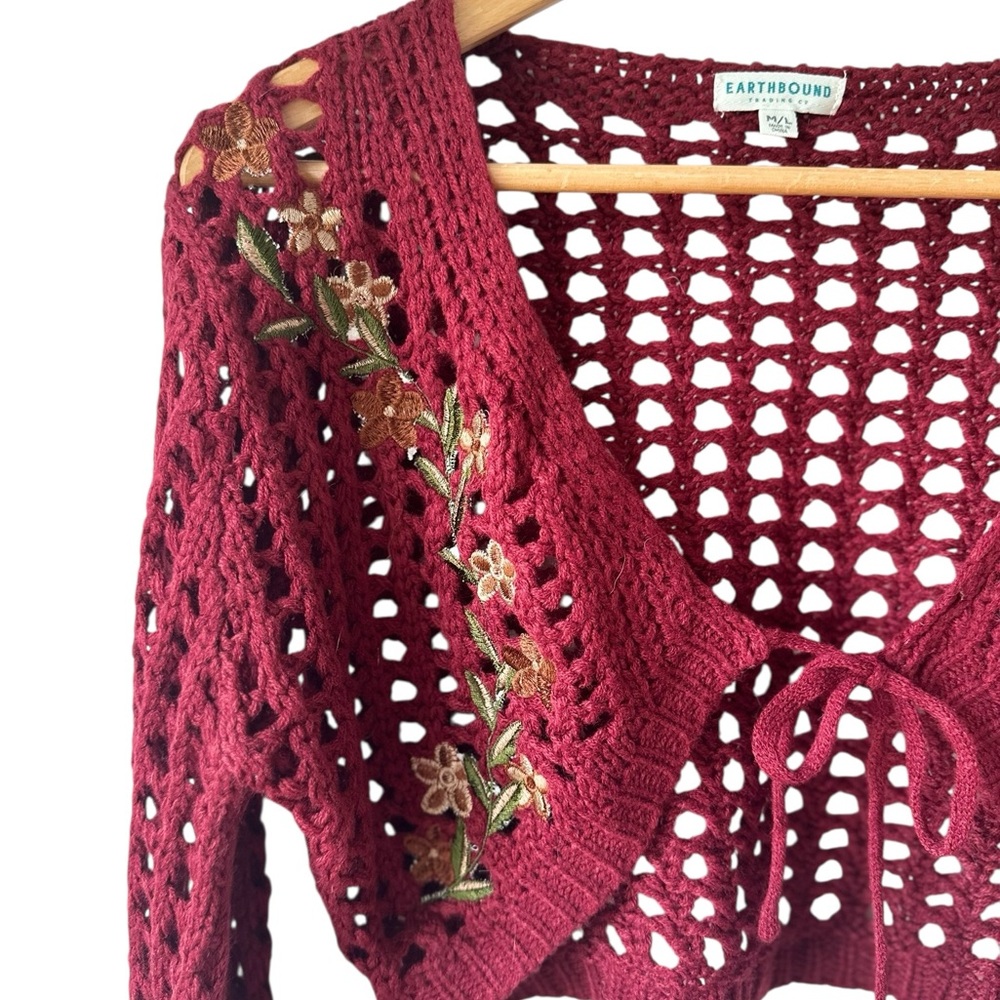 Earthbound Trading Co. Crochet Embroidered Cardigan - Picture 3 of 9